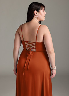 Azazie Marchella Vestidos de damas de honor Vestido de Naranja Quemada de Satén Elástico de Corte en A con Corsé image12