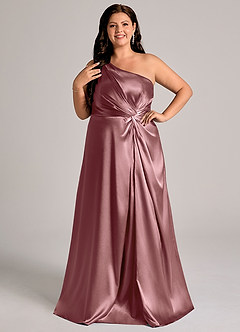 Azazie Brooke Bridesmaid Dresses Vintage Mauve A-Line One Shoulder Metallic Satin Dress image10