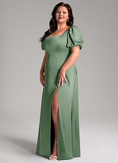 Azazie Fyona Bridesmaid Dresses Matcha A-Line Pleated Stretch Satin Dress image10
