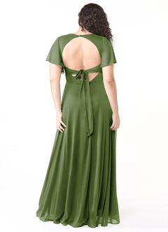 Azazie Induh Bridesmaid Dresses Olive A-Line Flutter V-neck Mesh Dress image8