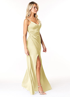 Azazie Marchella Bridesmaid Dresses Lemon Sorbet A-Line Corset Stretch Satin Dress image5