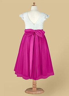 Azazie Vetty Flower Girl Dresses Ivory Fuchsia A-Line Lace Tulle Dress image14