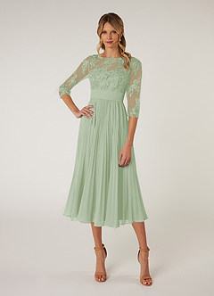 Azazie Tutu Mother of the Bride Dresses Dusty Sage A-Line Boatneck Lace Chiffon Dress image1