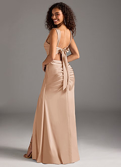 Azazie Jesaphine 신부 들러리 드레스 쉬스 절하다 스트레치 새틴 바닥 길이 드레스 image2