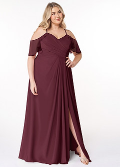 Azazie Dakota Bridesmaid Dresses Cabernet A-Line V-Neck Pleated Chiffon Dress image9
