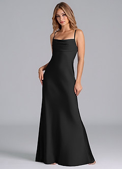 Azazie Seema Brudtärnklänningar Klä av Sjöjungfru i Stretch Satin Korsett Svart image3