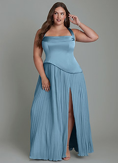 Azazie Stephanie Bridesmaid Dresses Steel Blue A-Line Pleated Stretch Satin Dress image7