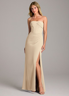Azazie Chantel Bridesmaid Dresses Champagne Sheath Strapless Chiffon Convertible Dress image1