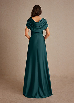 Azazie Branford Mother of the Bride Dresses Pine A-Line Pleated Stretch Satin Dress image3