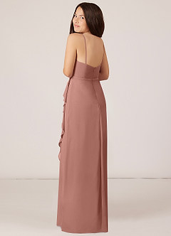 Azazie Kaylee Junior Cedar Rose A-Line with Belt Chiffon Dress image5
