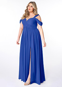 Azazie Lianne Bridesmaid Dresses Royal Blue A-Line Off the Shoulder Chiffon Dress image9