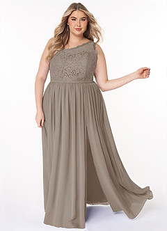 Azazie Demi Bridesmaid Dresses Taupe A-Line One Shoulder Chiffon Dress image13