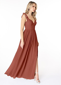 Azazie Stassie At-home Try On Dresses Burgundy A-Line Sweetheart Ruched Chiffon Dress image4