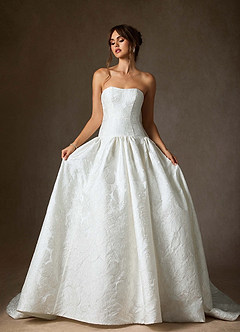 Azazie Gloria Bröllopsklänningar Klä av Balklänning i Blommig Jacquard Axelbandslös Diamantvit image3