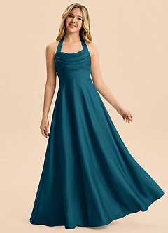 Azazie Kady Junior Ink Blue A-Line Sweetheart Neckline Stretch Satin Dress image1