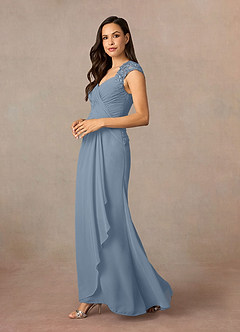 Azazie Birdie Mother of the Bride Dresses Dusty Blue A-Line Queen Anne Sequins Chiffon Dress image3