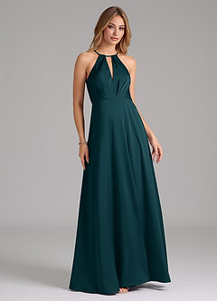 Azazie Evalleen Bridesmaid Dresses Pine A-Line Pleated Stretch Satin Dress image3