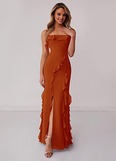 Barbie ♥ Azazie Brautjungfernkleider Etui Schleifen Chiffon Kleid Paprika image1