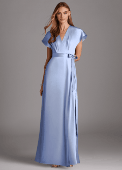Azazie Nico Bridesmaid Dresses Ice A-Line V-Neck Stretch Satin Dress image1