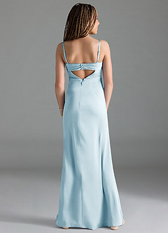 Azazie Leonis Junior Robe Trapèze en Satin extensible Plissée Bleu Ciel image2