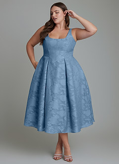Azazie Amalie Brautjungfernkleider A-Linie Plissee Blumen-Burnout Kleid Stahlblau image12