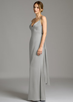 Azazie Adriane Bridesmaid Dresses Silver Sheath Bow Stretch Satin Dress image4