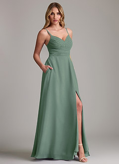 Azazie Terese Vestidos de damas de honor Vestido de Eucalipto de Gasa de Corte en A con Plisado image6