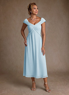 Azazie Mirta Suknie dla Matki Panny Młodej Linia A Pofałdowany Kwiatowe wypalenie Długość herbaty Sukienka image1