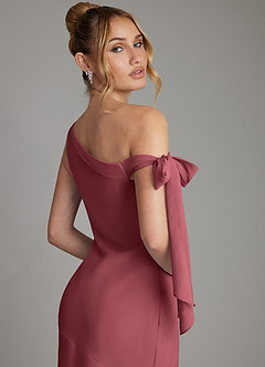 Azazie Aylin Bridesmaid Dresses Merlot Sheath Off the Shoulder Chiffon Dress image7