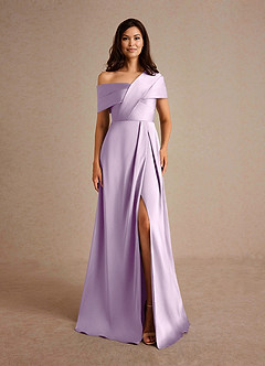 Azazie Milton Mother of the Bride Dresses Frosted Lilac A-Line Pleated Stretch Satin Dress image7