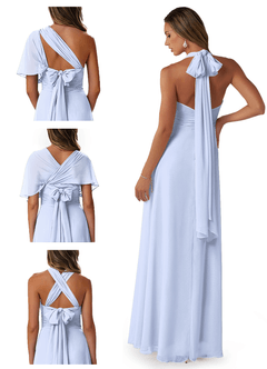 Azazie Fifi Brautjungfernkleider Wandelbar A-Linie Schulterfrei Chiffon Kleid Eis image8