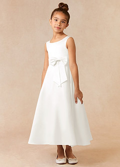 Azazie Lindy Flower Girl Dresses Ivory A-Line Pleated Matte Satin Dress image3