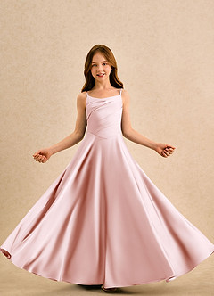 Azazie Coconut Girls Formal Blumenmädchenkleider A-Linie Plissee Stretch-Satin Kleid Zartrosa image5