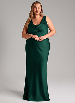 Azazie Rylina Bridesmaid Dresses Emerald Mermaid Stretch Satin Dress image9