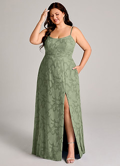 Azazie Moira Bridesmaid Dresses Pistachio A-Line Side Slit Floral Burnout Dress image7