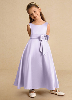 Azazie Lindy vestidos de niña de las flores Vestido de Lila de Satin Mate de Corte En A con Plisado image9