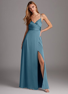 Azazie Calissa Final Sale Bermuda A-Line V-Neck Pleated Stretch Satin Dress image3