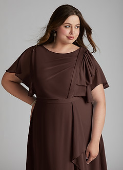 Azazie Aaliyah Modest Bridesmaid Dresses A-Line Scoop Pleated Chiffon Floor-Length Dress image11