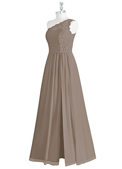 Azazie Demi Bridesmaid Dresses Taupe A-Line One Shoulder Chiffon Dress image10