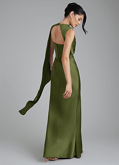 Azazie Taj Bridesmaid Dresses Olive Mermaid Corset Stretch Satin Dress image8