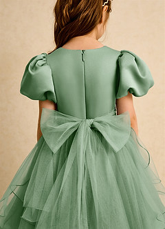 Azazie Cocoa Abiti da Ragazza di Fiori Abito Principessa in Tulle Plissettato Matcha image9