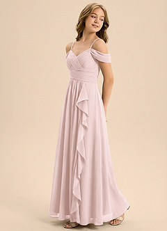 Azazie Elowen Junior Blushing Pink A-Line Off the Shoulder Chiffon Dress image3