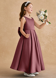 Azazie Honey Bear Blumenmädchenkleider A-Linie Plissee Matte Satin Kleid Wüstenrose image2