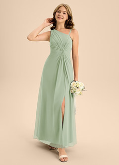 Azazie Brooke Junior A-Linie Seitliche Cut-Outs Chiffon Kleid Staubiger Salbeigrün image1