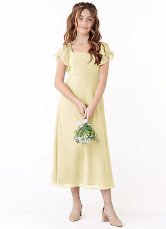 Azazie Bondi Junior Jurk van Chiffon met A-Lijn Ruches Citroensorbet image1