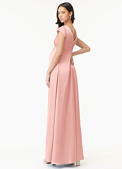 Azazie Allessia Maternity Bridesmaid Dresses A-Line Pleated Stretch Satin Floor-Length Dress image4