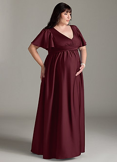 Azazie Verna Maternity Bridesmaid Dresses A-Line Ruched Stretch Satin Floor-Length Dress image12
