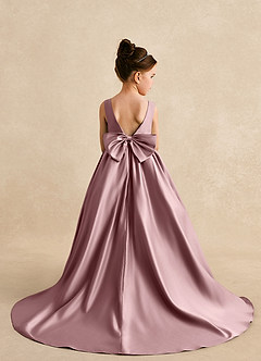Azazie Mimia Flower Girl Dresses Dusty Rose A-Line Bow Matte Satin Dress image2