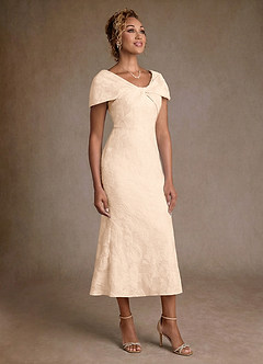 Azazie Aguilas Mère de la mariée Robes Robe Sirène en Jacquard Floral Épaule décolletée Jacquard Crème image4