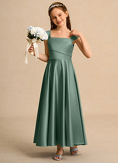 Azazie Bundle Girls Formal vestidos de niña de las flores Vestido de Eucalipto de Satin Mate de Corte en A con Plisado image4